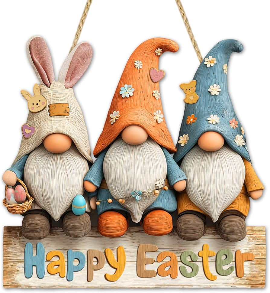 Wooden Gnome Easter Door Decorations - Happy Easter Door Sign - Plaque for Wall Home Window Wreat... | Amazon (US)