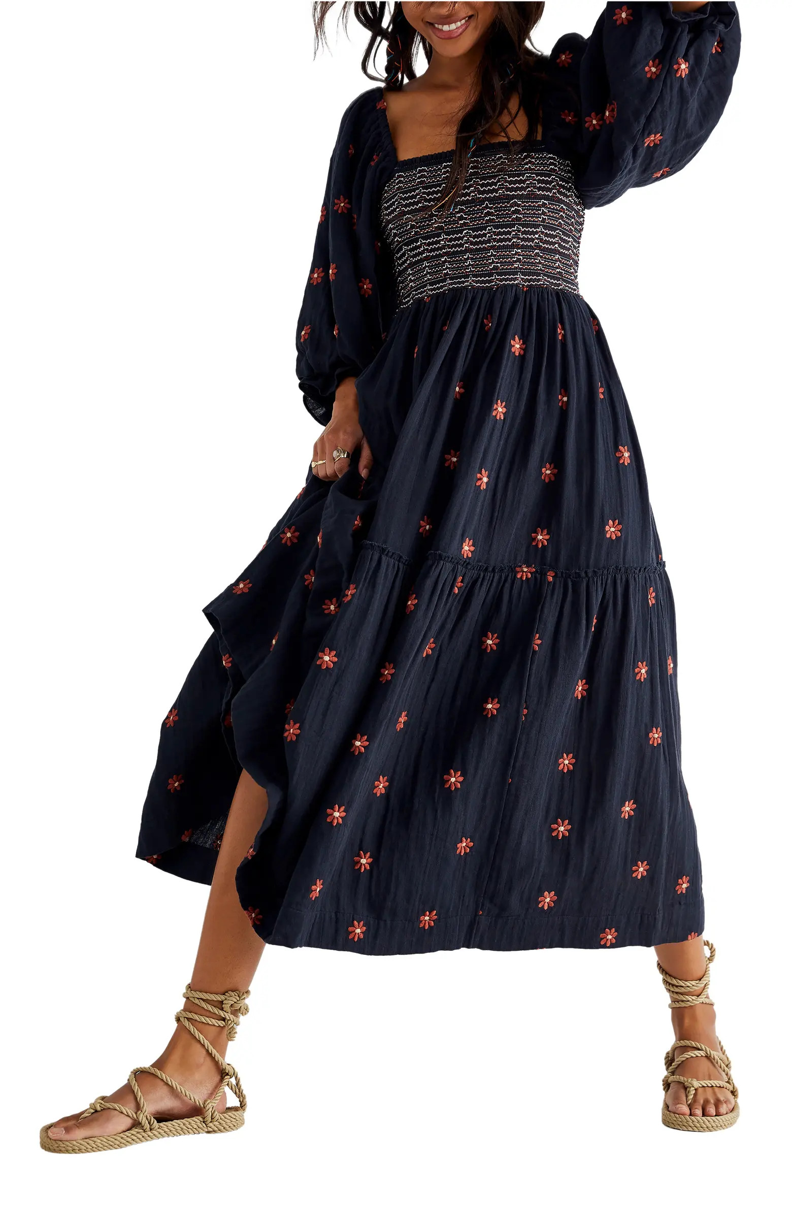 Free People Dahlia Embroidered Long Sleeve Maxi Dress | Nordstrom | Nordstrom