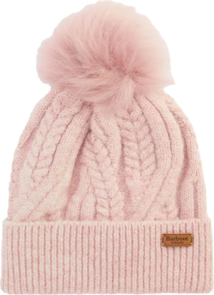 Barbour Elsdon Faux Fur Pompom Cable Stitch Beanie | Nordstrom | Nordstrom