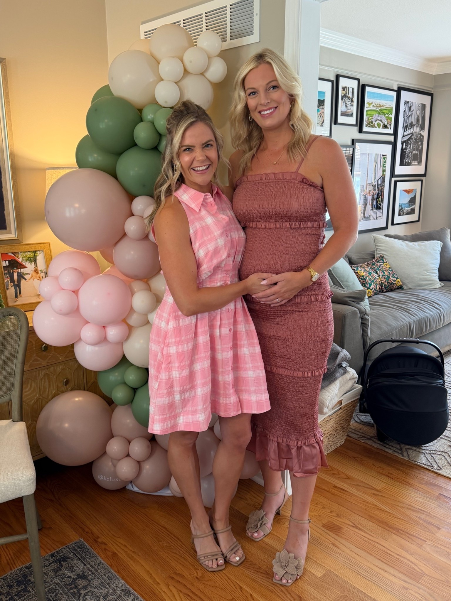Pink tobie dress way on sale also comes in blue - I size down to XS 

so cute for a baby shower! 
Nude heels from target 
Ana Luisa jewelry!

#LTKSaleAlert #LTKPetite