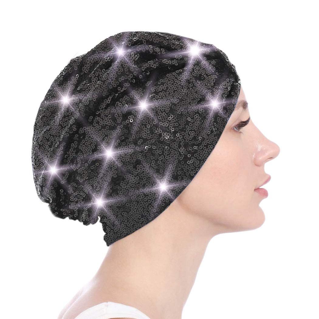 Bohend Sequins Turban Headwrap Wide Sparkly Sleep Turban Headband Shower Hat Headwear Beanie Pre-... | Amazon (US)