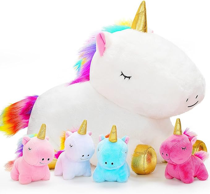 KMUYSL Toys for Girls Ages 3 4 5 6 7 8+ Years - Unicorn Mommy Stuffed Animal with 4 Baby Unicorns... | Amazon (US)