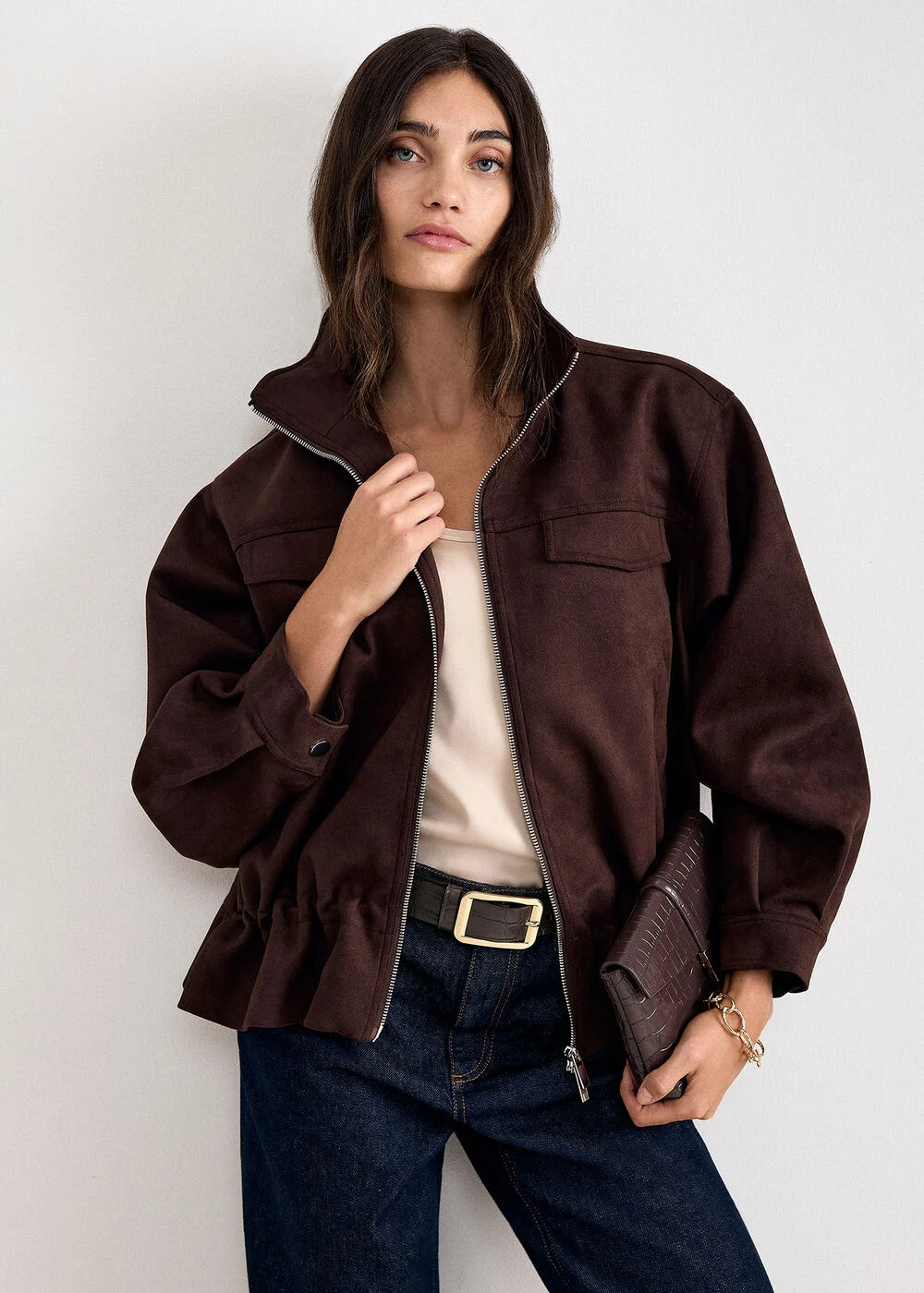 Nina Faux Suedette Funnel Neck Jacket | Phase Eight