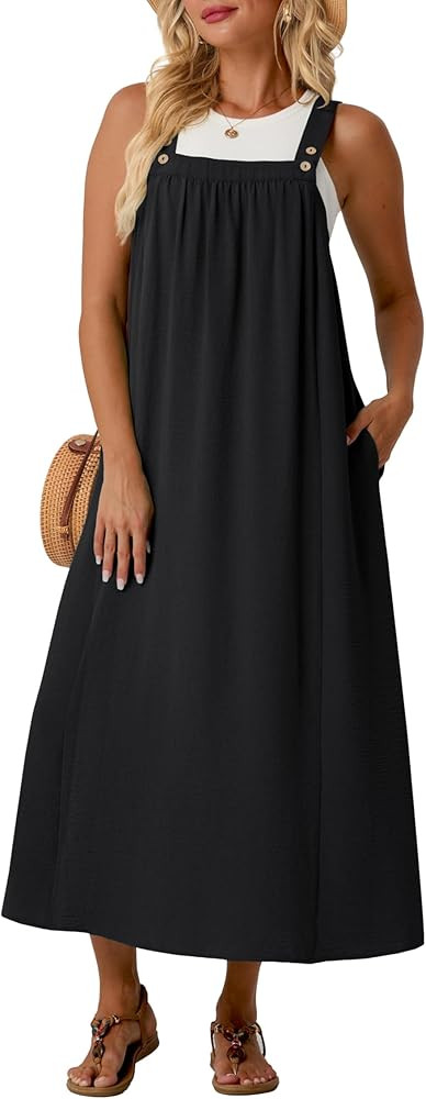 Lepunuo Summer Dresses for Women 2026 Casual Boho Overall Dress Adjustable Cover up with Pockets | Amazon (US)