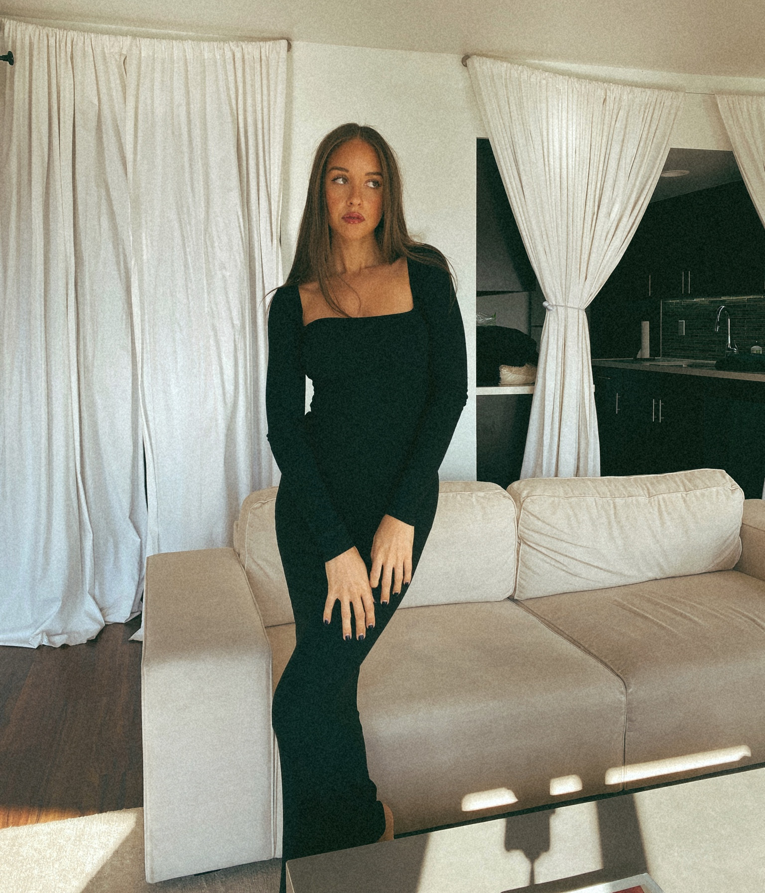 Comfiest dress I’ve ever owned. Skims black soft lounge long sleeve dress 