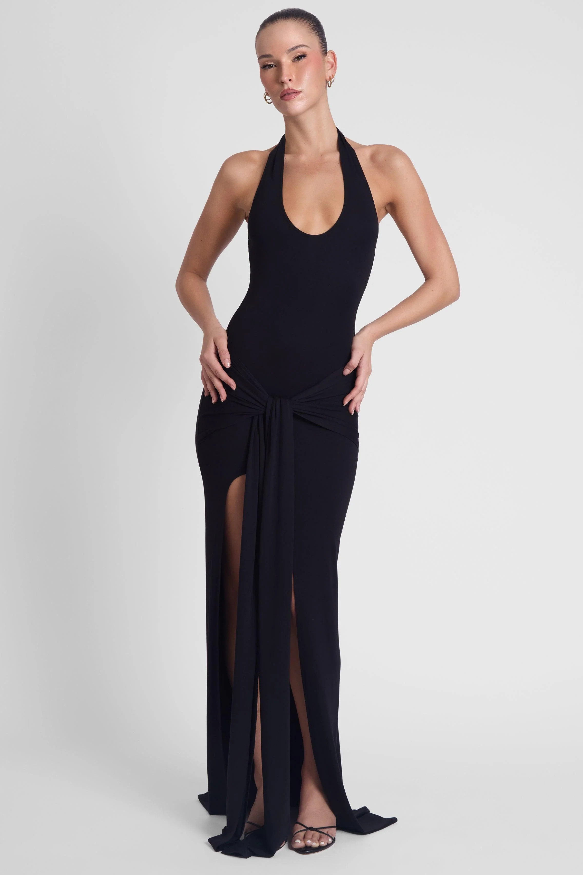 Heaven Halter Jersey Knot Maxi Dress - Black | LEAU (US)