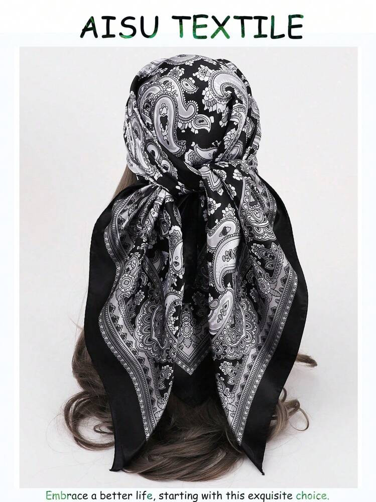 1pc 90CM Paisley Printed Ladies Bandana Simulated Silk Headband Wrapped Chest Bandana,Hair Band,H... | SHEIN