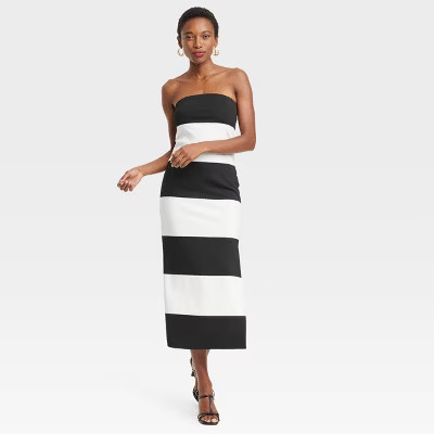 Women's Knit Midi Dress - A New Day™ Black/White Striped | Target