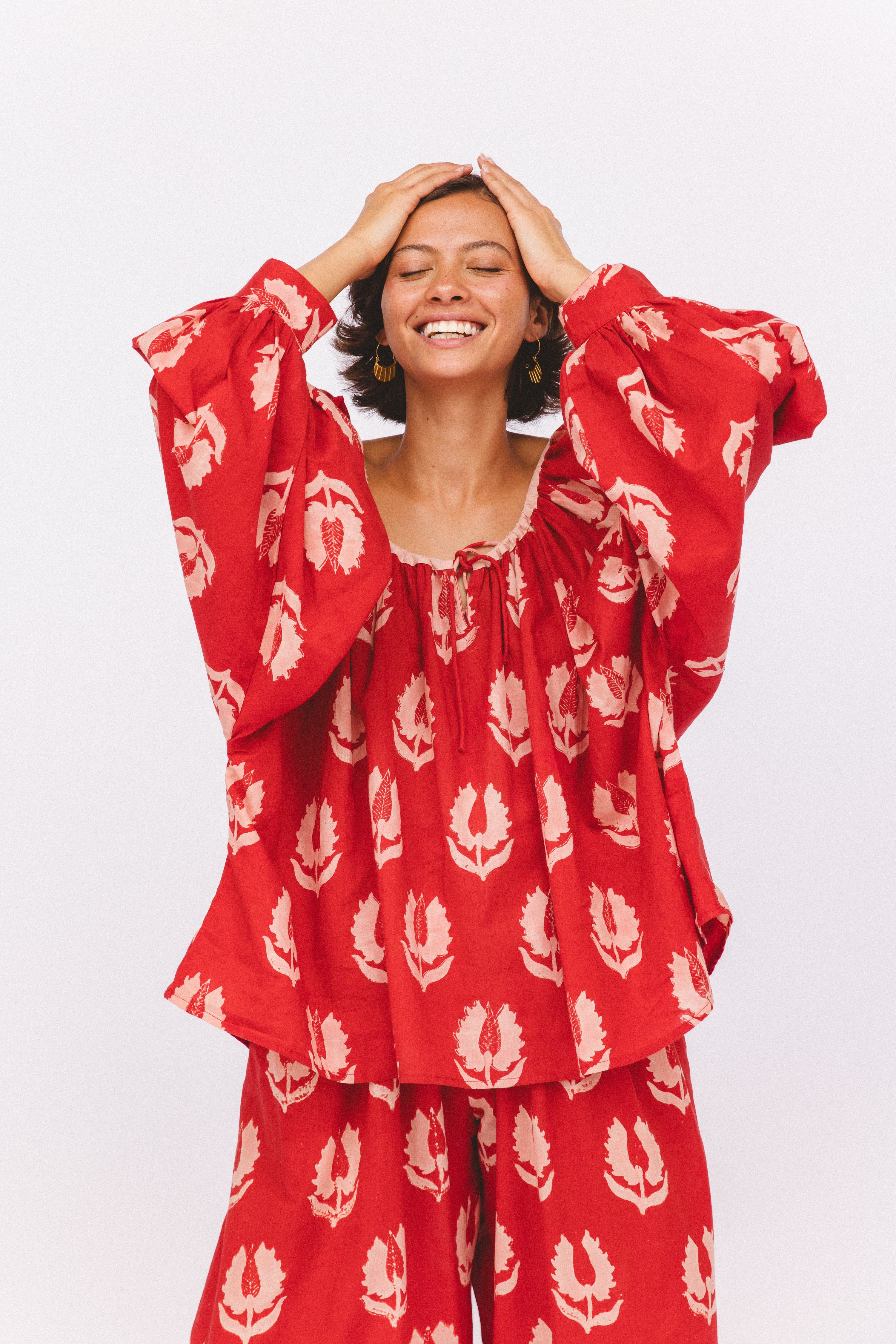 Ria Blouse ~ Ruby Red | Handcrafted in India, 100% Cotton | Daughters of India
