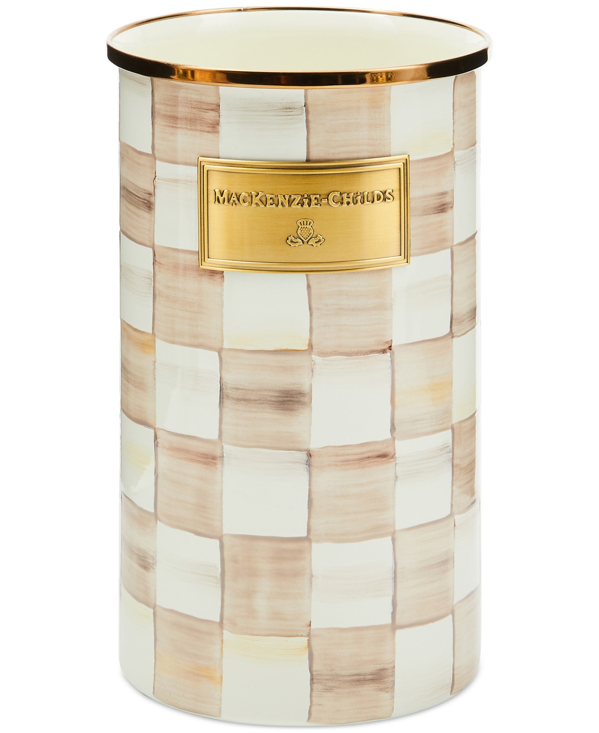 Mackenzie-Childs Mocha Check Utensil Holder - Brown | Macy's