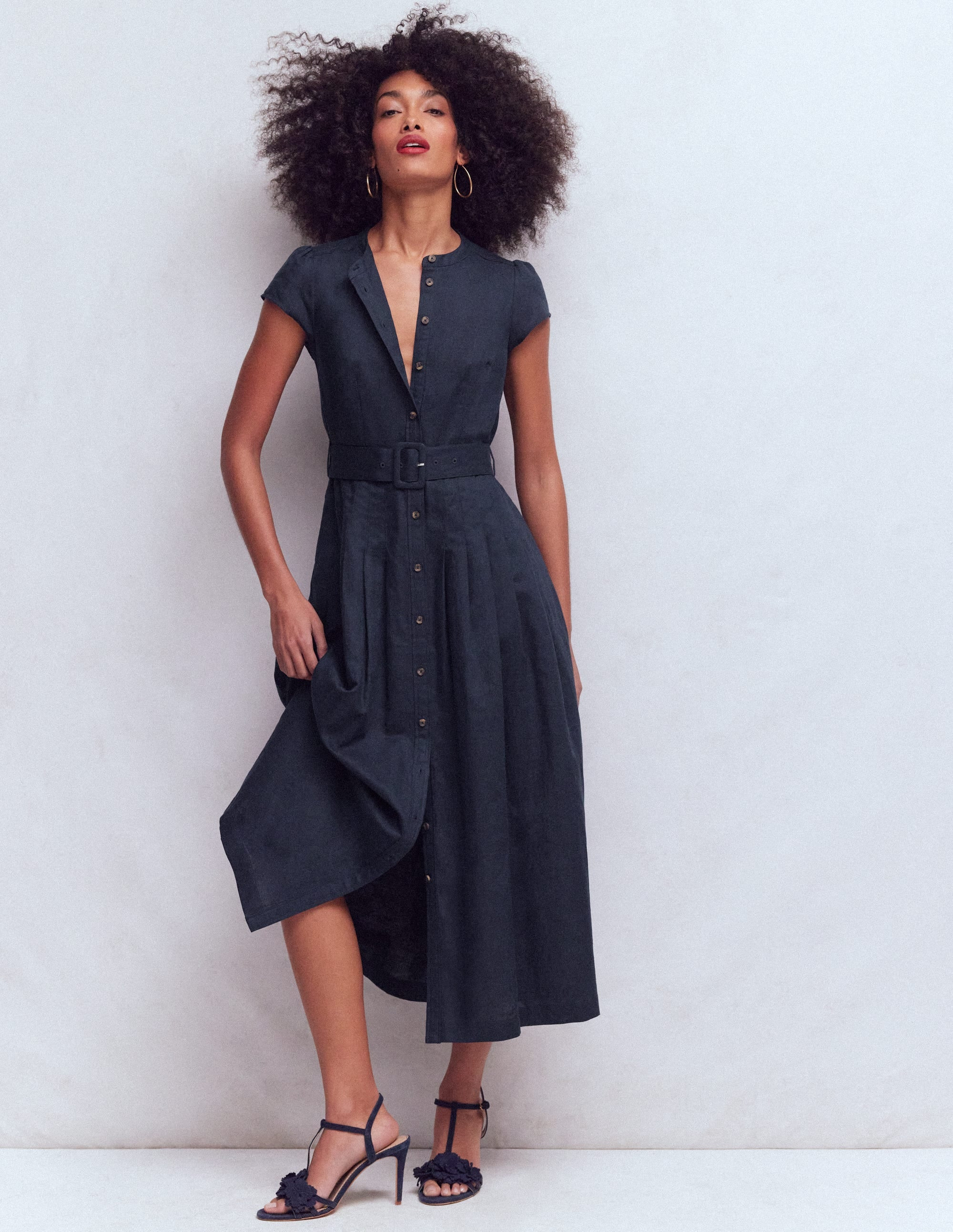 Arabella Linen Blend Dress-Navy | Boden (US)