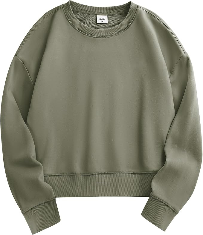 Stelle Cropped Sweatshirts for Women Cotton Long Sleeve Crop Tops Crewneck Pullover Oversized Swe... | Amazon (US)