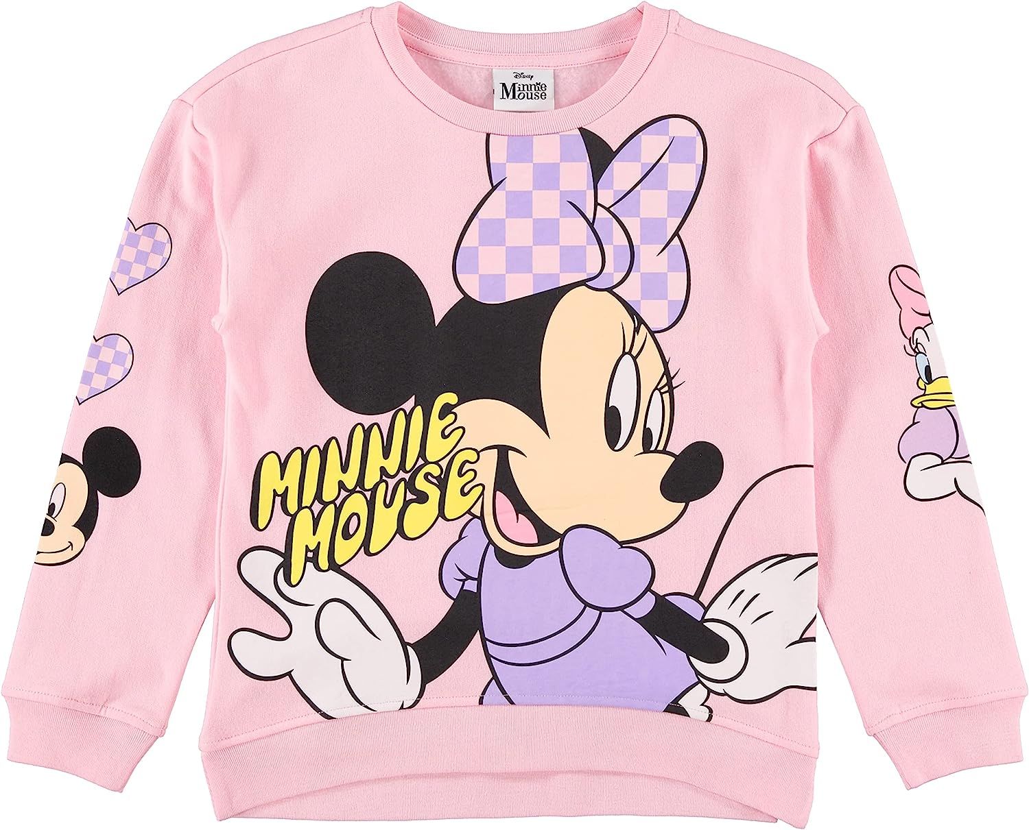 Minnie Mouse Girls Sweatshirt -Jumbo Print and Embroidery Minnie Mouse Sweater- Sizes 4-16 | Amazon (US)