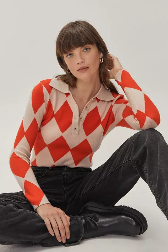 Harlequin Check Collared Bodysuit | Nasty Gal (US)