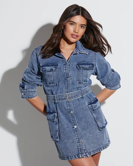 Good Vibes Utility Belted Denim Dress | VICI Collection