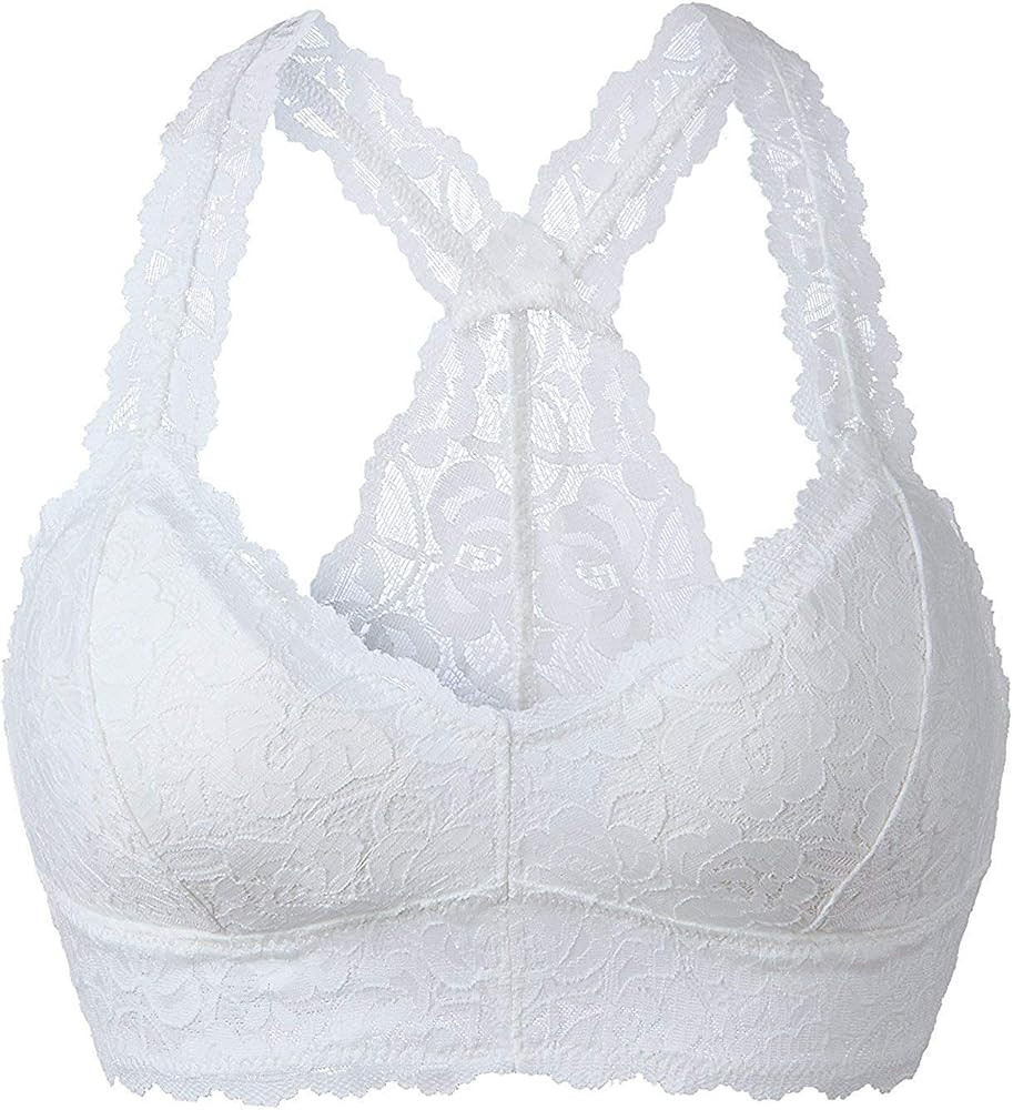 YIANNA Women Floral Lace Bralette Padded Breathable Sexy Racerback Lace Bra | Amazon (US)