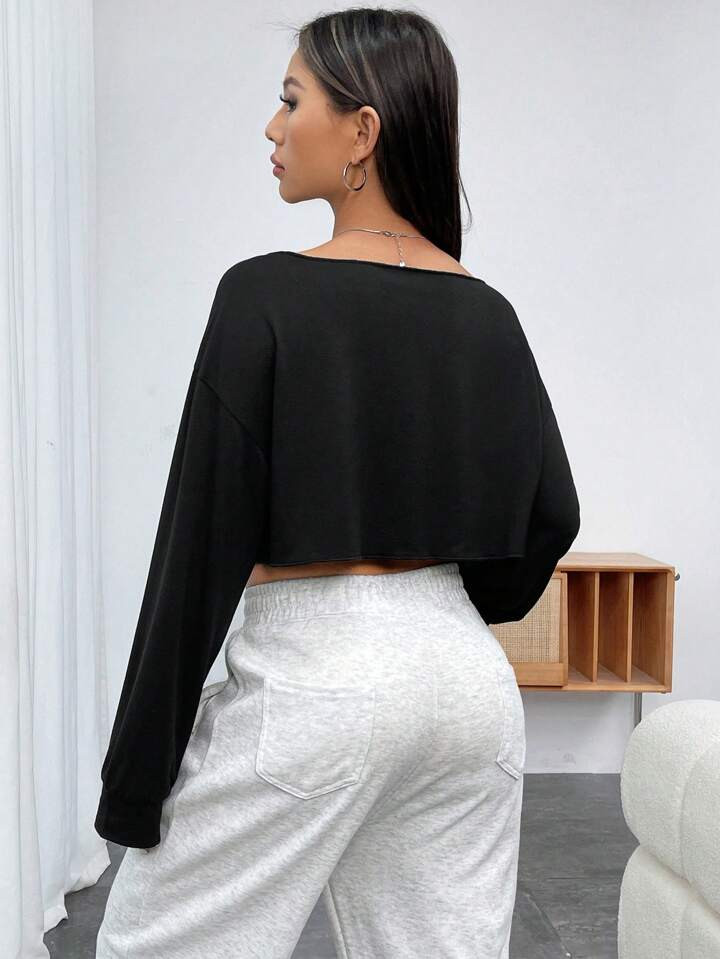 INAWLY Women's Off Shoulder Long Sleeve Solid Color T-Shirt | SHEIN