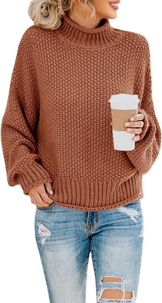 Womens Turtleneck Oversized Sweaters Batwing Long Sleeve Pullover Loose Chunky Knit Jumper | Amazon (US)