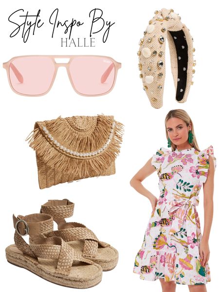 Pink sunglasses 
Clutch 
Dress
Headband 
Sandals 
Ruffle dress
Style Inspo by Halle 

#LTKFind #LTKSeasonal #LTKstyletip