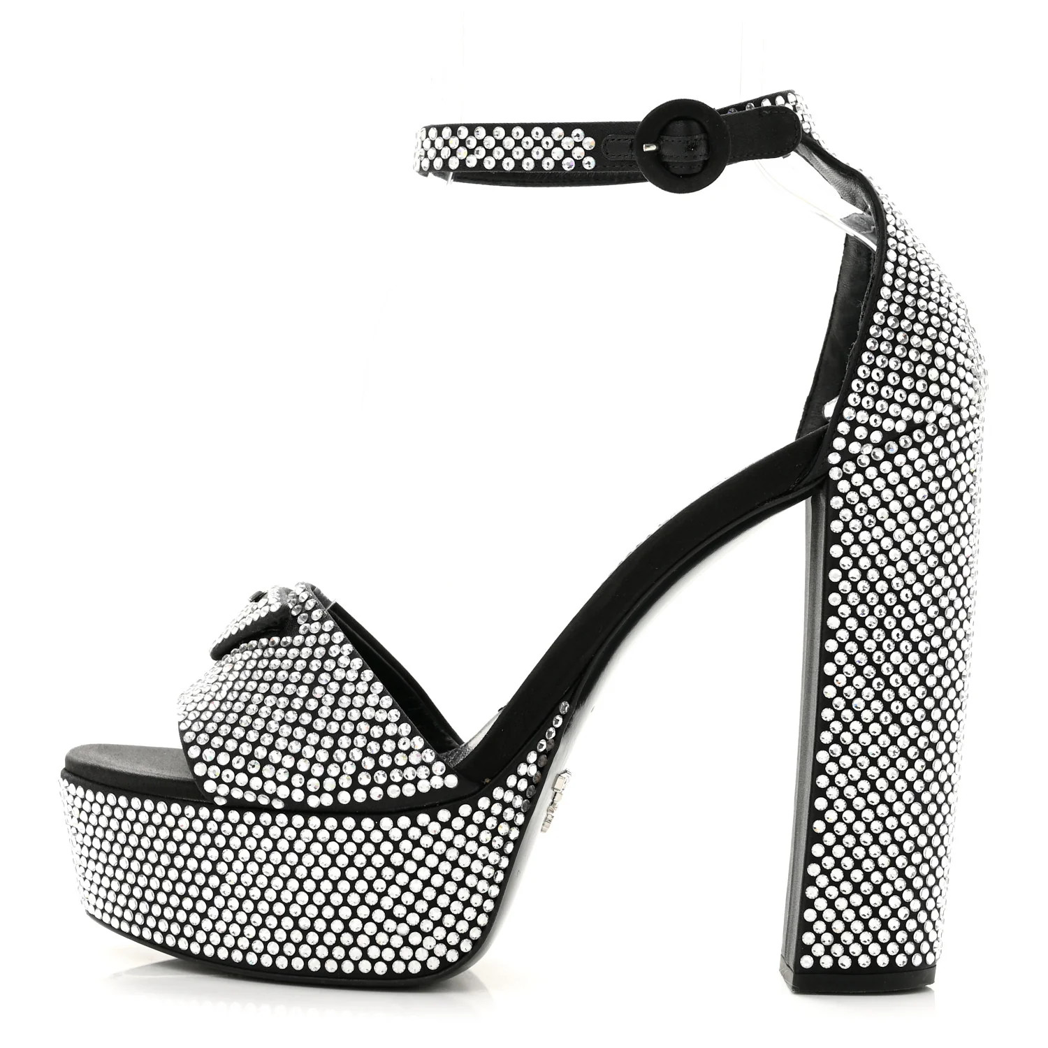 Prada Satin Crystal Triangle Logo 40/135mm Platform Sandals 40 Cristal 1958089 | FASHIONPHILE (US)