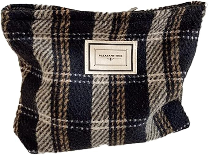 Black White Lattice Makeup Bag Cosmetic Bag for Women,Large Capacity Canvas Makeup Bags Travel To... | Amazon (US)