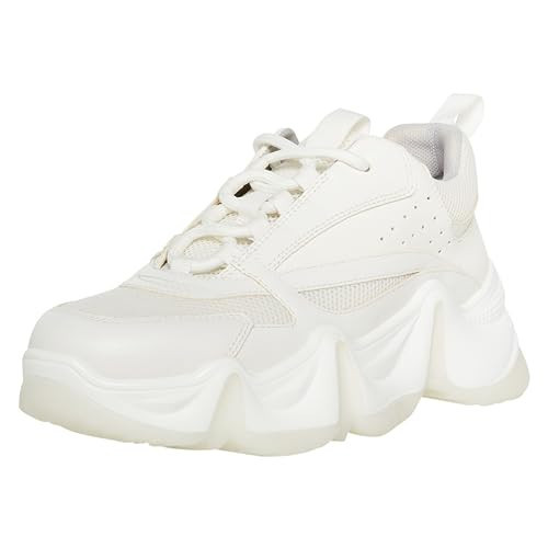 Steve Madden Womens City Soul Sneakers - Lace Up Sneakers for Women - 90s Style Round Toe Sneakers - Chunky Dad Shoes for Women - Fashion Sneakers with a Chunky Platform Sole, White/White, 9.5 M US | Amazon (US)