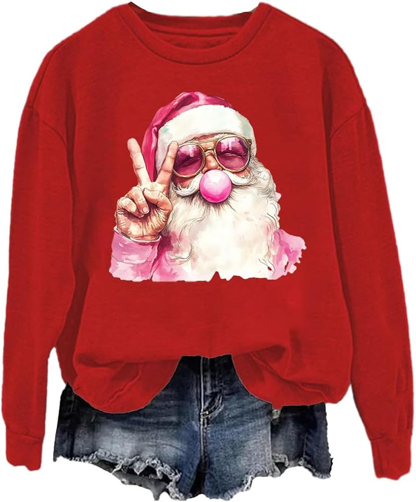 Retro Santa Blowing Bubble Christmas Sweatshirt Vintage Santa Graphic Sweatshirt Funny Xmas Gift ... | Amazon (US)