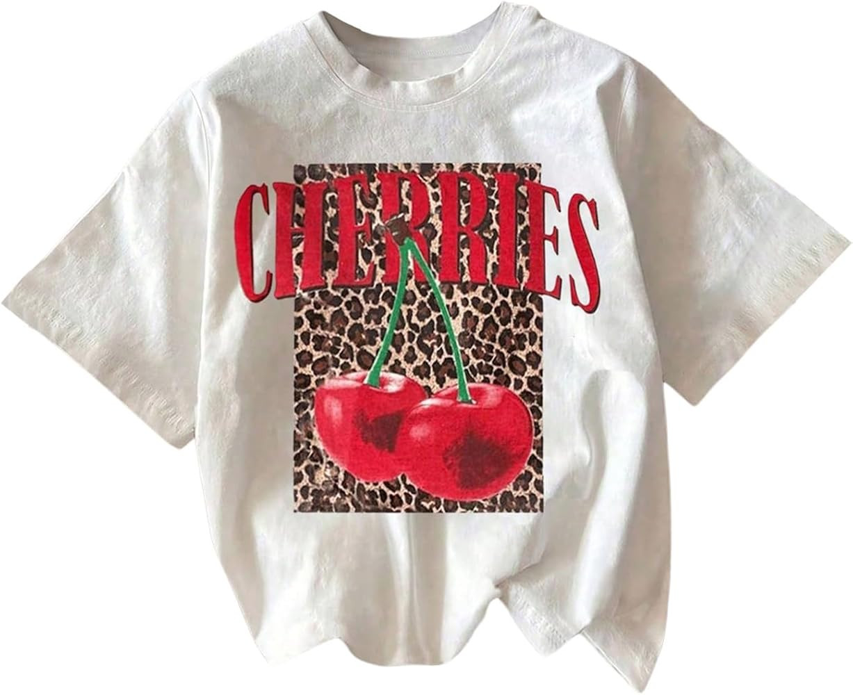 Women's Cherry Bow Graphic Tees Short Sleeve Crew Neck Summer T Shirt Tops for Women Trendy | Amazon (US)