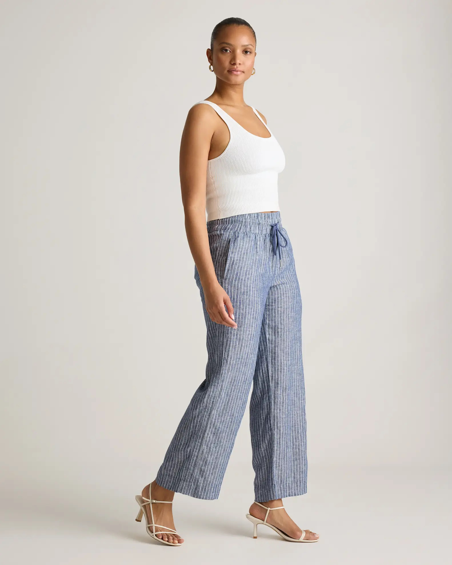 100% European Linen Wide Leg Pants in Chambray Stripe | Quince
