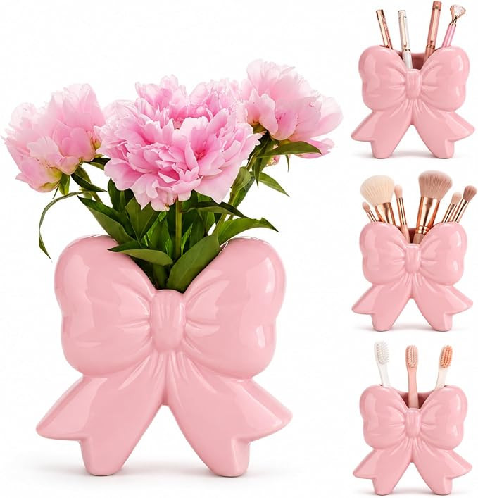 Vase Coquette Ceramic Toothbrush Holder Vase Pen Makeup Brush Holder Contemporary Design Decorati... | Amazon (US)