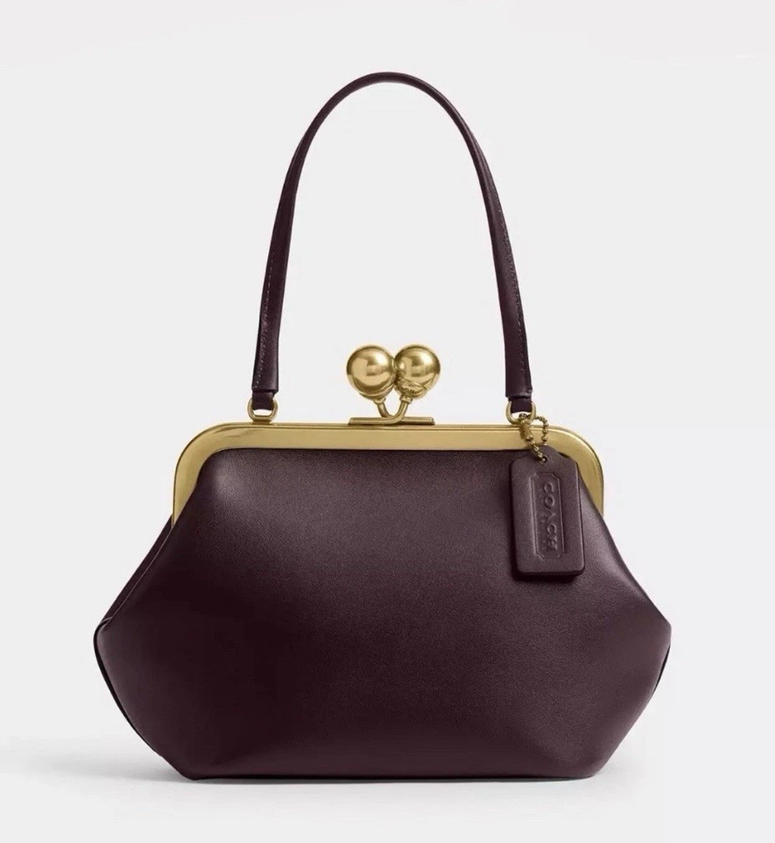 Coach Kisslock Frame Bag 16 in Brass/Black Currant Glovetanned Leather NWT￼ | eBay | eBay US