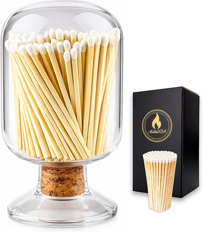 Includes Matches | Decorative Glass Matches Cloche | Bottle Jar Fireplace Candle Match Holder Gif... | Amazon (US)