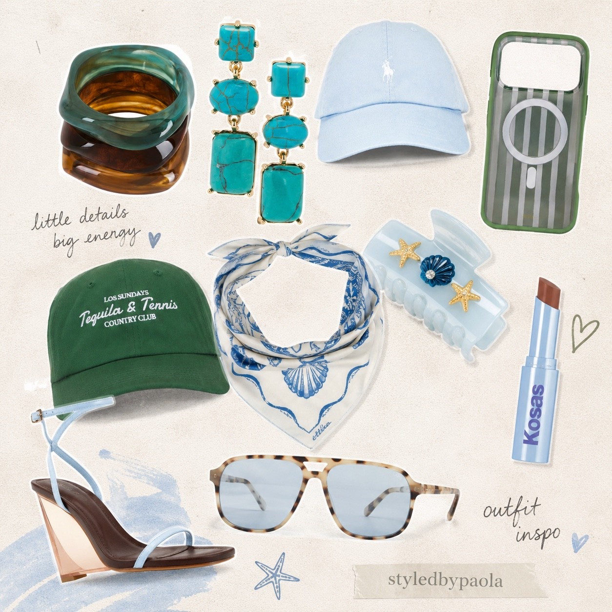 The accessories that instantly make every outfit feel expensive 💙🌿 Coastal colors, beachy details, and vacation-ready pieces I can’t stop thinking about. 

Follow @styledbypaola on LTK for more curated finds.

#LTKSeasonal #LTKU #LTKootd