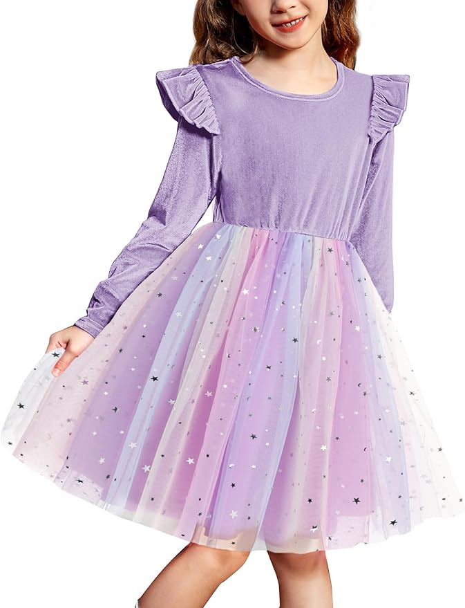 Arshiner Toddler Tutu Dresses Little Girls Velvet Tulle Fall Winter Long Sleeve Ruffle Holiday Pa... | Amazon (US)