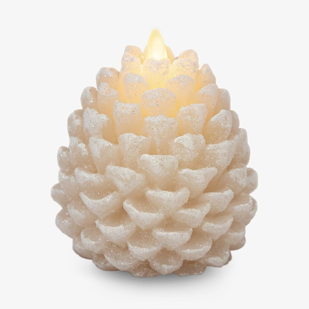 Luminara Pinecone Flameless Candle White Swan Glitter and Snow Finish Pine Cone Figural, Real Wax... | Amazon (US)