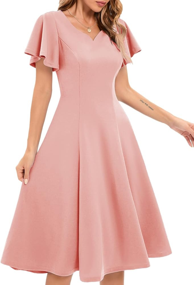 HomRain Women's Vintage Cocktail Dresses | Flare Sleeve, for Wedding Guest, Formal Church Evening | Amazon (US)