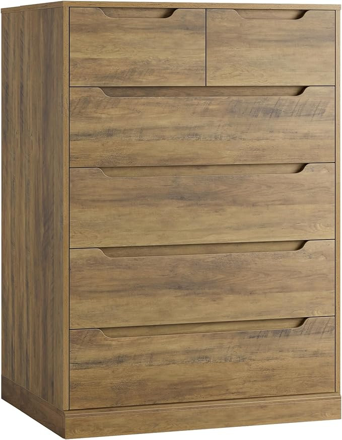 HOSTACK Modern 6 Drawer Dresser, Tall Chest of Drawers with Storage, Large Wood Storage Chest Org... | Amazon (US)