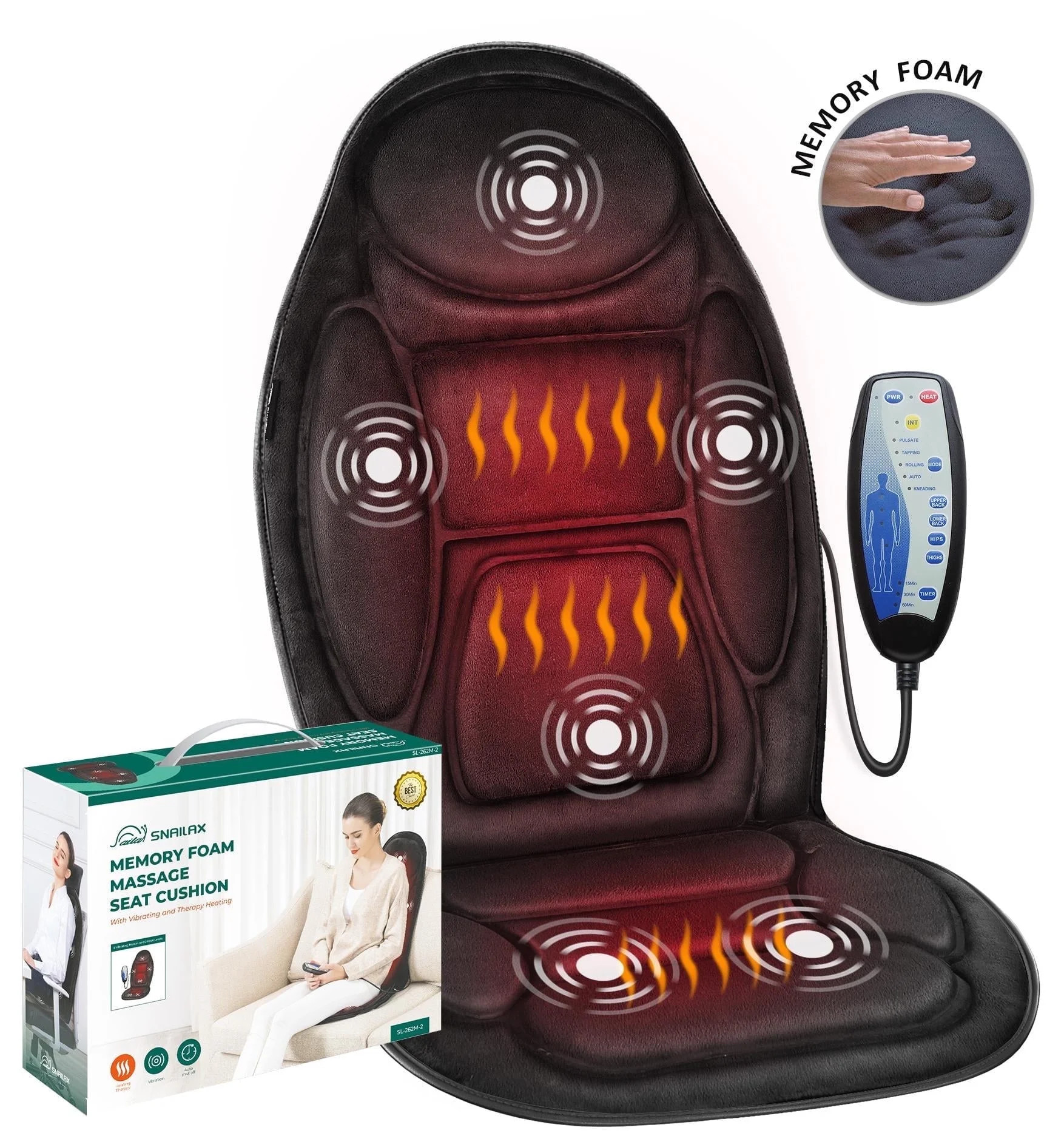 Snailax Back Massager with Heat, Soothing Memory Foam Massage Chair Pad for Home Use, Gift | Walmart (US)