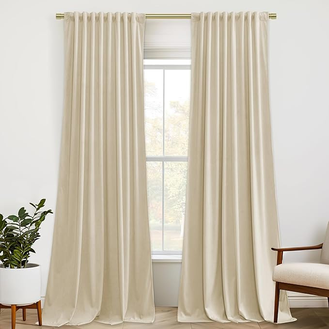 StangH Beige Room Darkening Bedroom Curtains 90 inches, Super Soft Velvet Privacy Protect Window ... | Amazon (US)