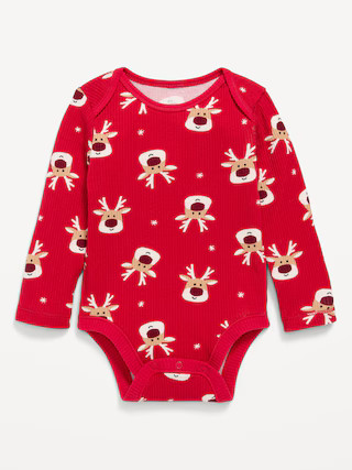 Printed Long-Sleeve Ribbed Unisex Bodysuit for Baby | Old Navy (US)
