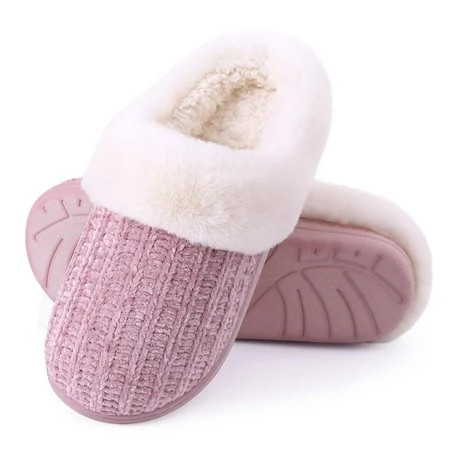 Litfun Fuzzy Slippers for Women Chenille Knit Fleece Slippers Memory Foam House Shoes Pink Size 8-9 | Walmart (US)
