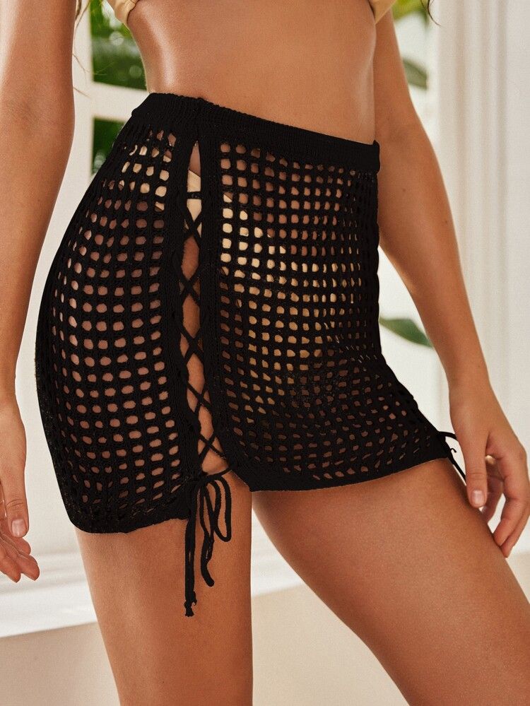 Lace-up Side Crochet Cover Up Skirt | SHEIN