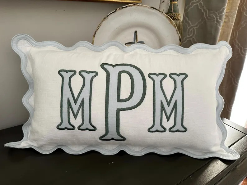 12x20 Applique Name Pillow, Personalized Scallop Pillow, Personalized Pillow, Monogram Scallop Pi... | Etsy (US)