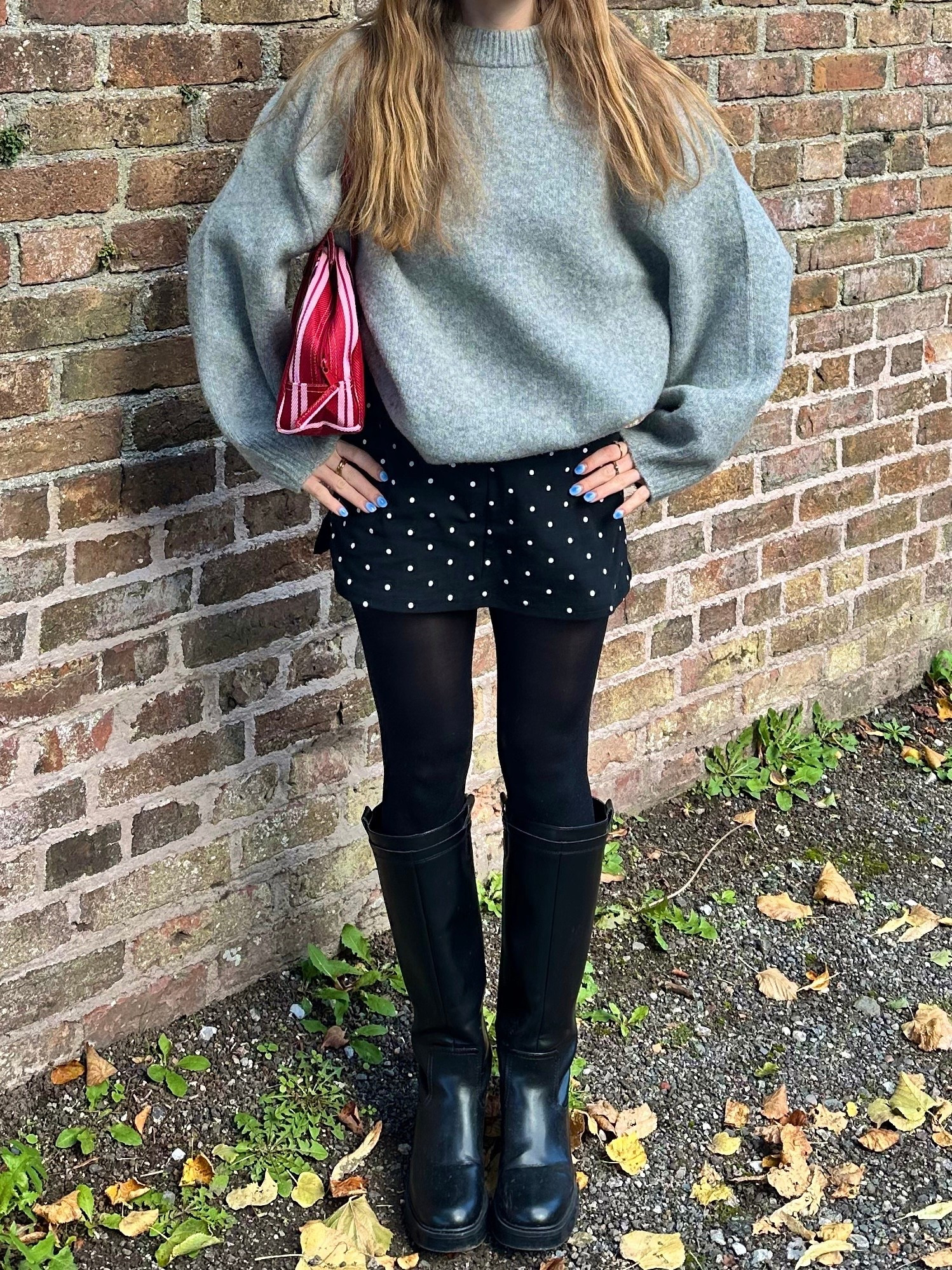 perfect autumn outfit 🍂 

polka dot mini skirt, grey jumper, knee high black boots 

#LTKeurope #LTKuk #LTKautumn