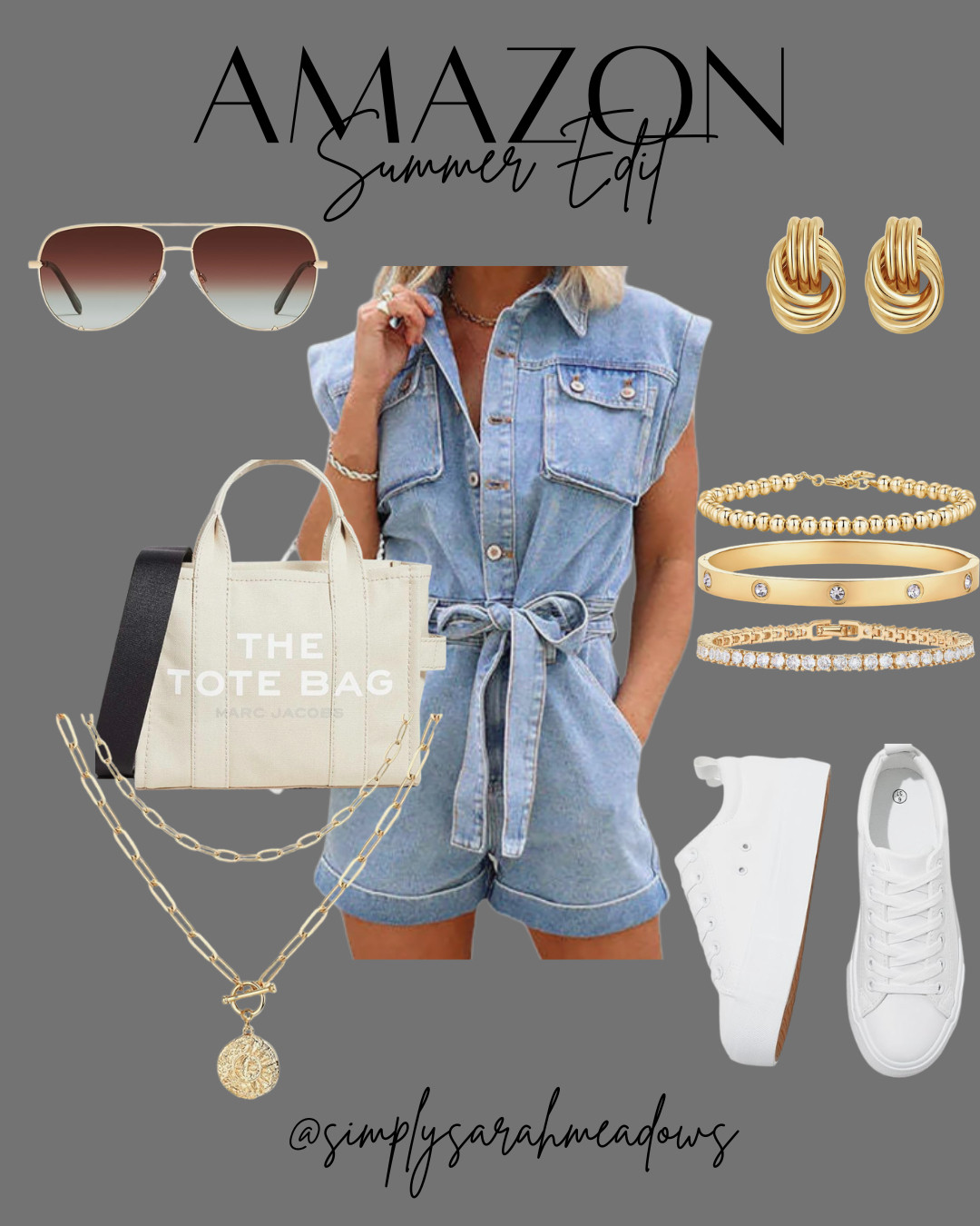 Enjoying the summer vibes with these chic Amazon finds! From chic denim to comfy sneakers, all your summer essentials are here @simplysarahmeadows #SummerStyle #AmazonFinds #OOTD #MomStyle #Rompers #LTKSummer #LTKSpring #CasualChic #AffordableFashion #Trending  

 