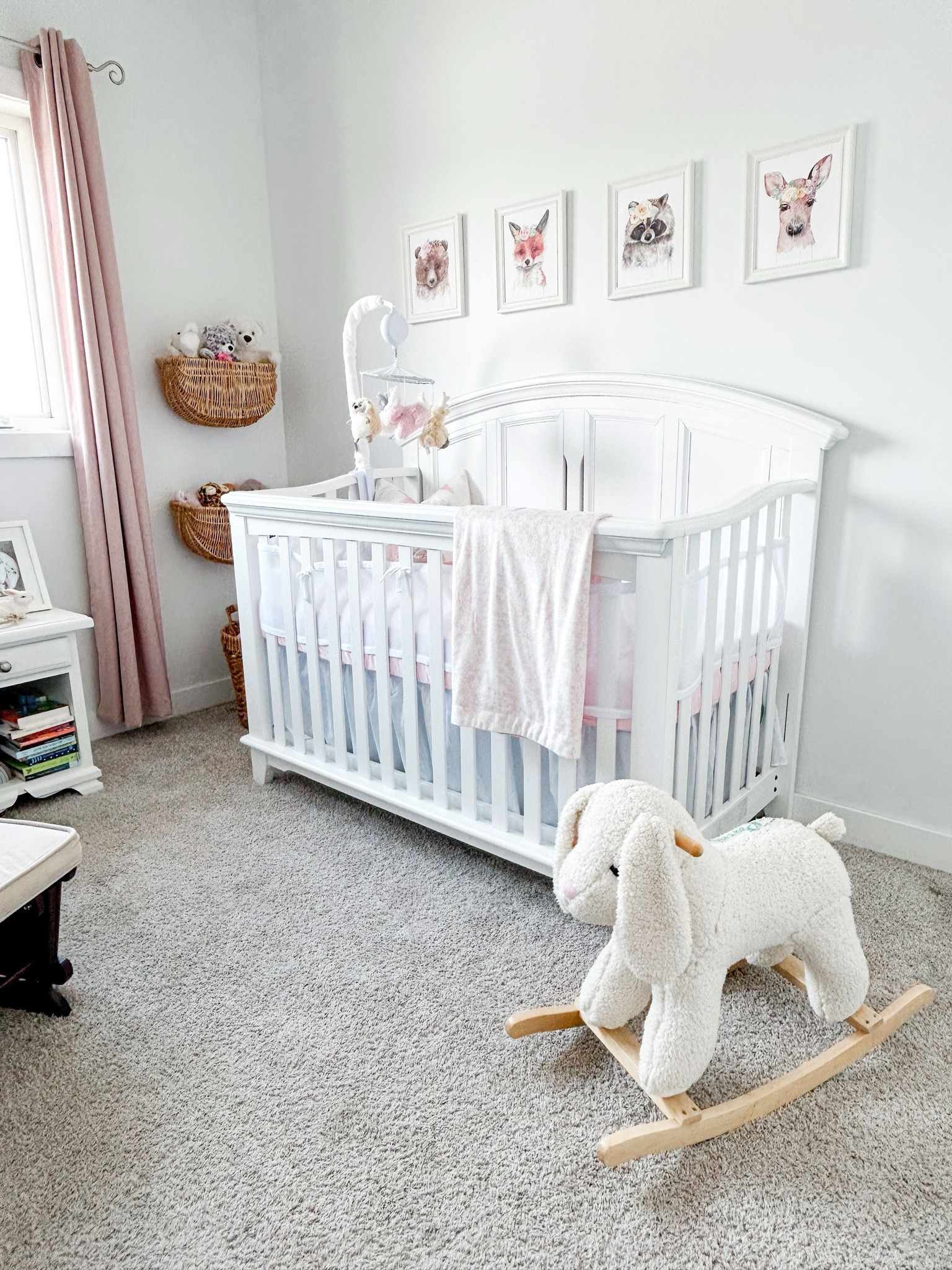 Baby girl woodland themed nursery 

Amazon
Canadian links
Curtains
Blush pink decor
Crib mattress
Crib sheet
Crib skirt
Rocking horse 
Rocking horse bunny
Hanging baskets
Toys storage
Stuffie storage
Stuffed animal storage
Ashland baskets
Toys baskets
Crib bumper 

#LTKhome #LTKfindsunder50 #LTKbaby
