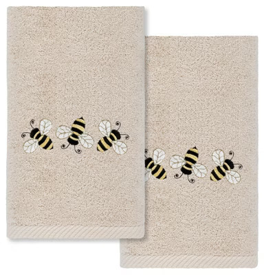 Linum Home Textiles Bee Dance - Embroidered Luxury 100% Turkish Cotton Hand Towels (Set of 2) | Target