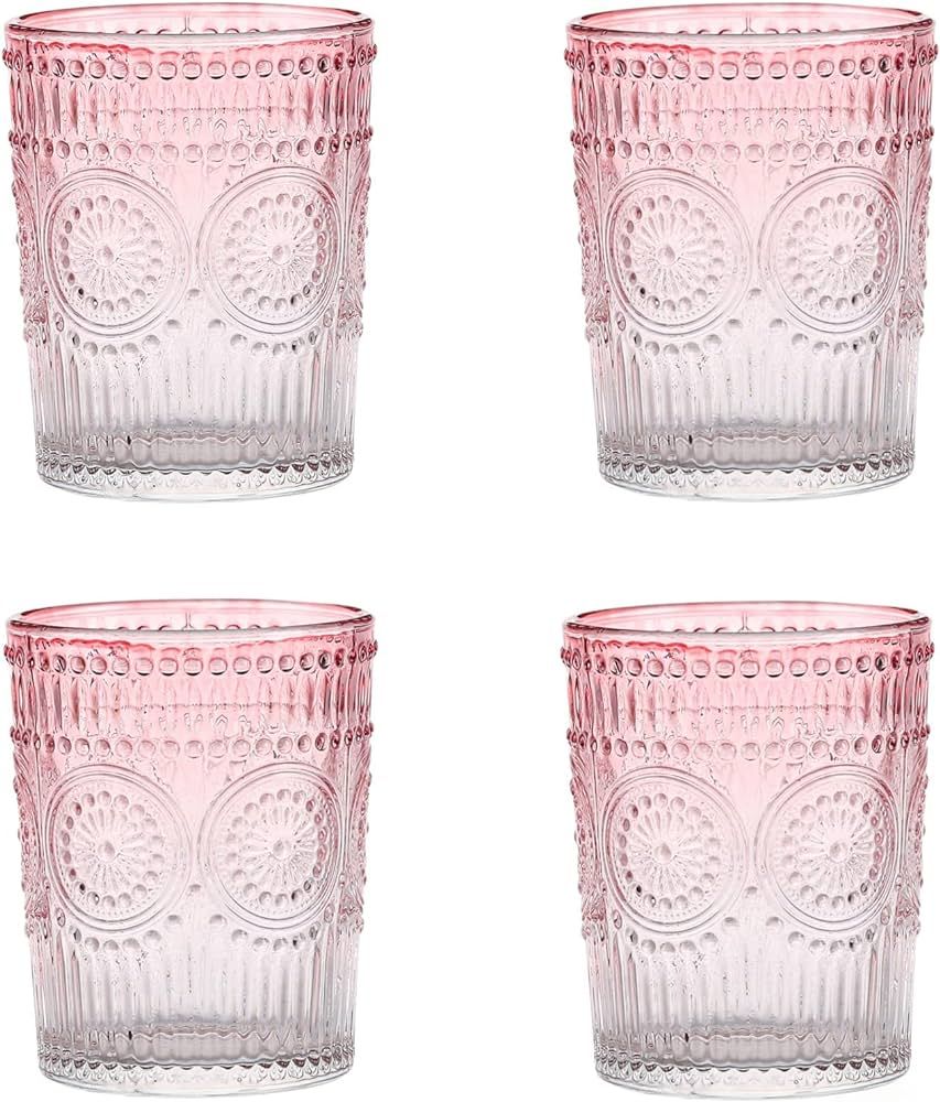 Amzcku Pink Drinking Glasses Set of 4, Vintage Glassware 10 oz- For Cocktails, Mixed Drinks, Whis... | Amazon (US)