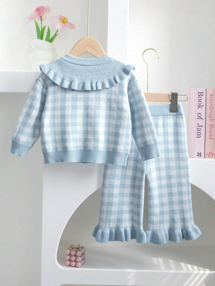 2pcs Baby Girl Ruffle Trim Plaid Top And Pants Set, Comfortable Casual Outfit For Autumn/Winter | SHEIN