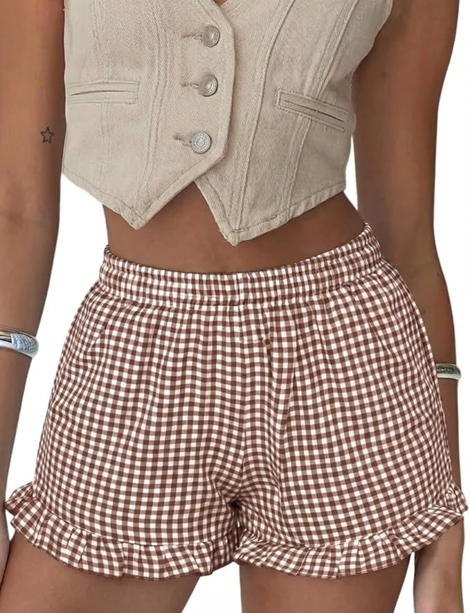 Aoulaydo Boxer Shorts for Women Pajama Gingham Shorts Casual Lounge Sleep Plaid Y2K Beach Bottoms... | Amazon (US)